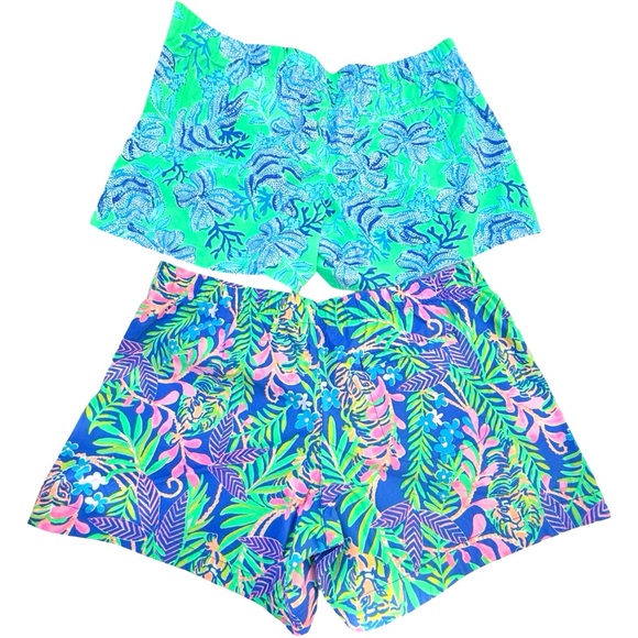 Lilly Pulitzer Tropical Print Shorts Lot - Aqua & Blue - Picture 2 of 6